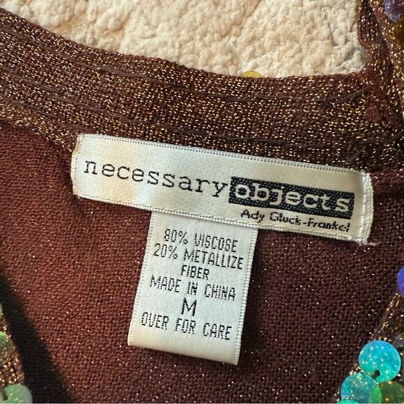 Necessary Objects Vintage Brown Knit Sequin Front V-Neck Sleeveless Top Medium - Picture 6 of 7